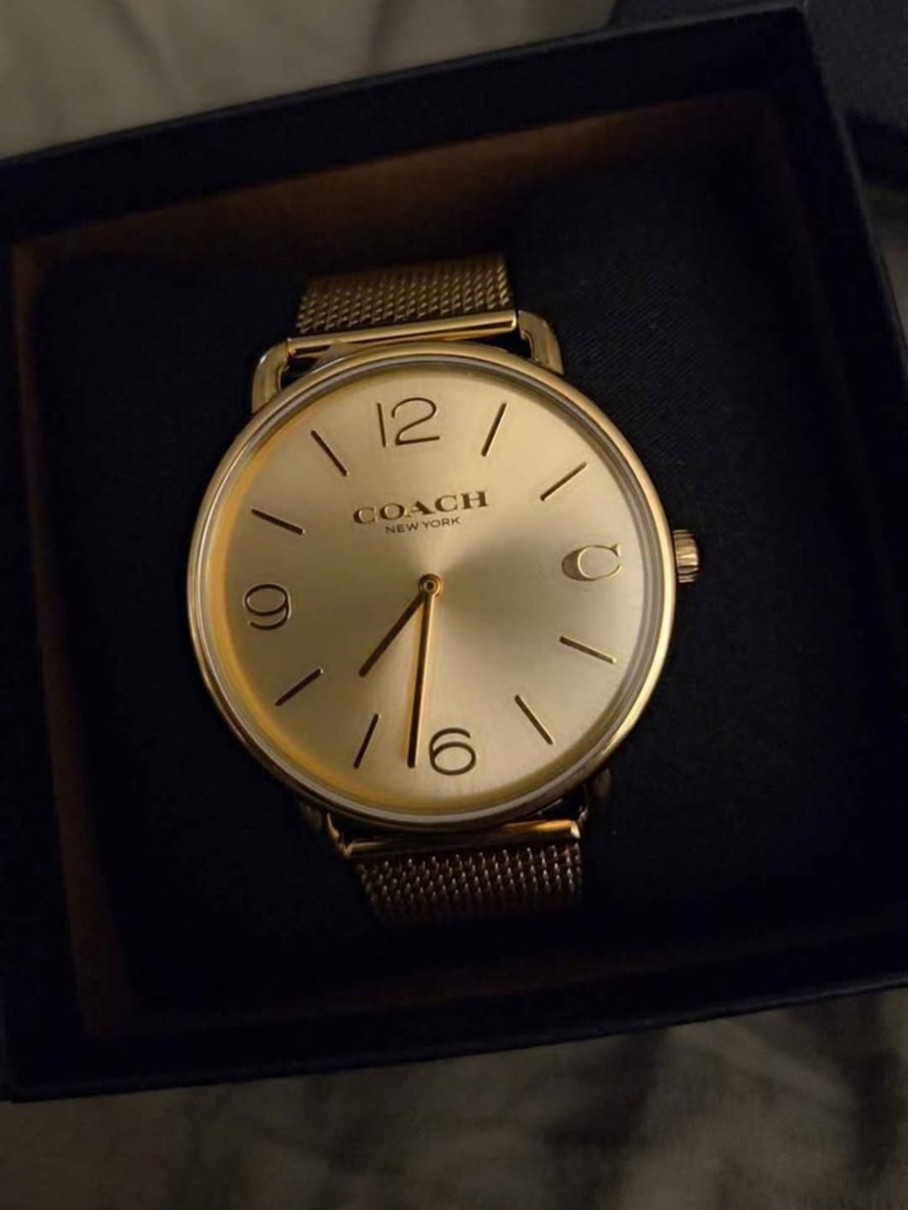 Coach Men’s Gold Tone Mesh Bracelet Dress Watch